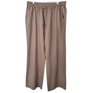 Love Tree Pants Size 2X Linen Blend Wide Leg Elastic Waist Light Brown Neutral